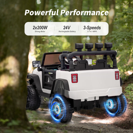 Outfunny 24 Volt Ride on Cars for Kids, Battery Operated Ride on Toy Truck w/ Remote, Bluetooth, 400W Power - White