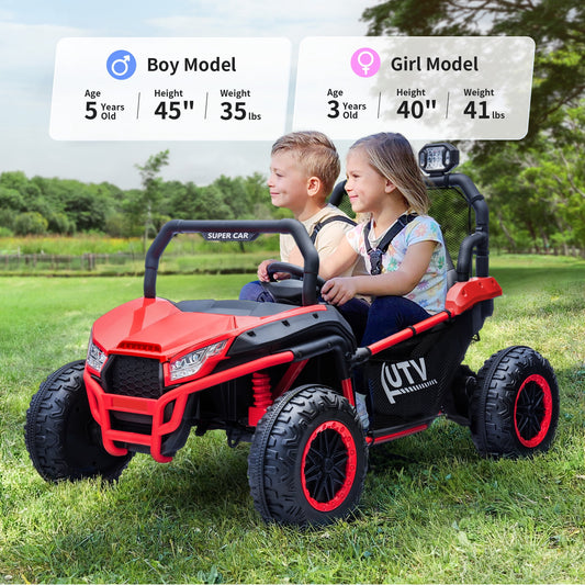 Outfunny 24V 10Ah Kids Ride on Toy, 4WD 2-Seater Electric Ride on Car UTV for Big Kids w/ Remote, Bluetooth - Red