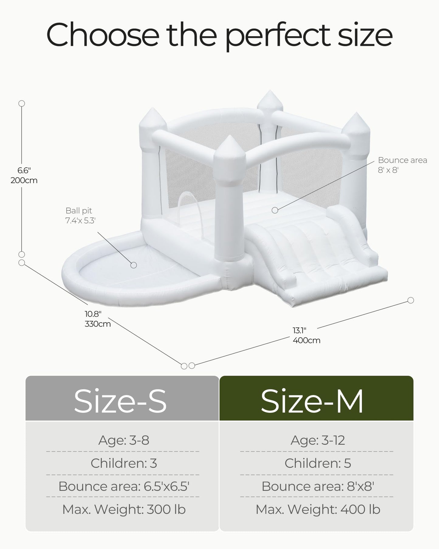 Outfunny White Bounce House with Slide, Inflatable Bouncy House for Kids 3-12 w/Ball Pit, Outdoor & Indoor, Bounce Area 8'x8', Capacity 400 lb