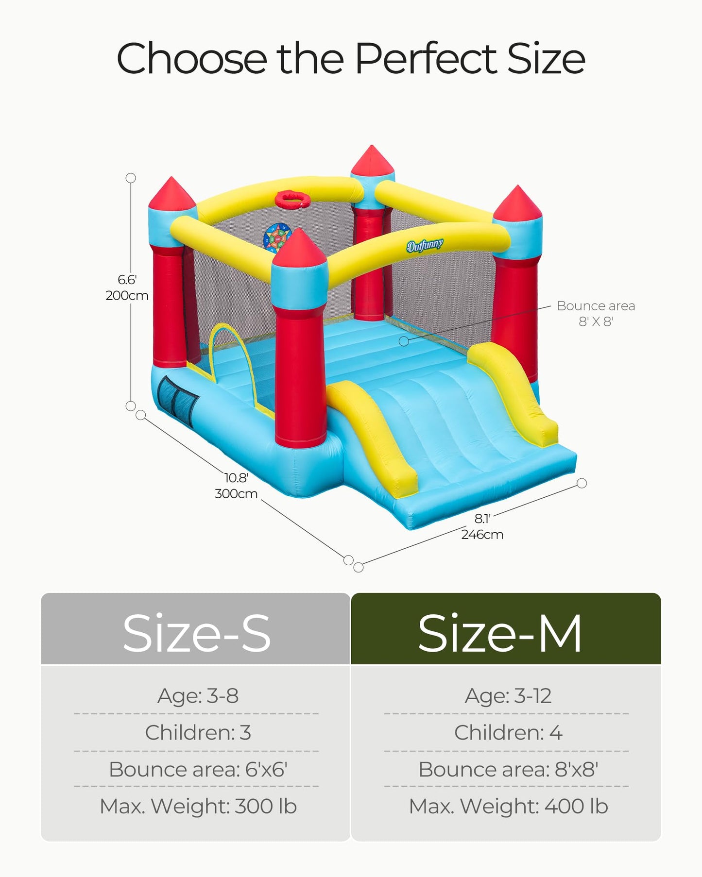 Outfunny Bounce House with Slide, Inflatable Bouncy House for Kids 3-12, Outdoor&Indoor, Bounce Area 8'x8', Capacity 400 lb - Blue