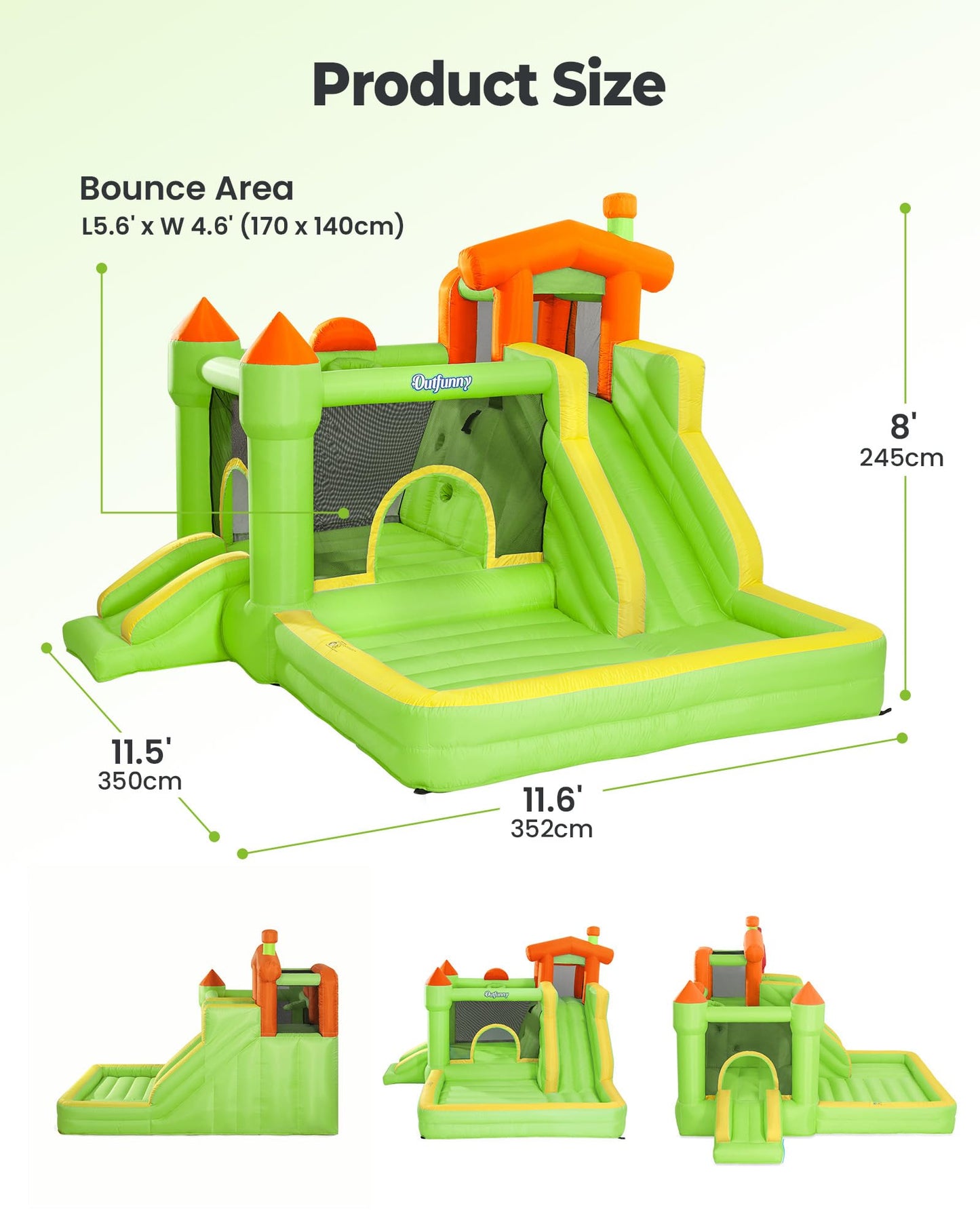 Outfunny Inflatable Bounce House, Kids Bouncy House for Boys 3-12 with Slide, Outdoor & Indoor, 450W Blower - Green