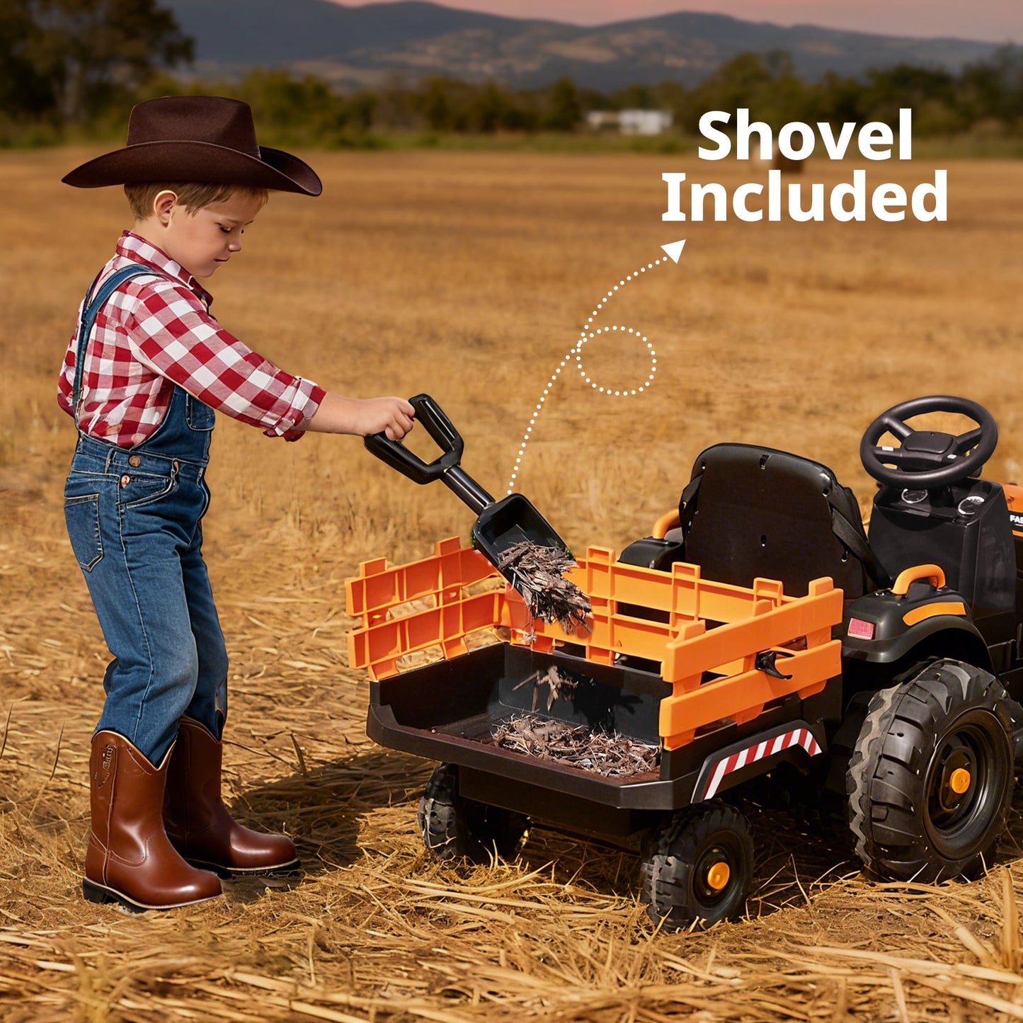 Licensed JCB Kids Ride on Tractor, 24 Volt Electric Ride on Car Toy for Big Kids Boys with Trailer & Remote - Yellow