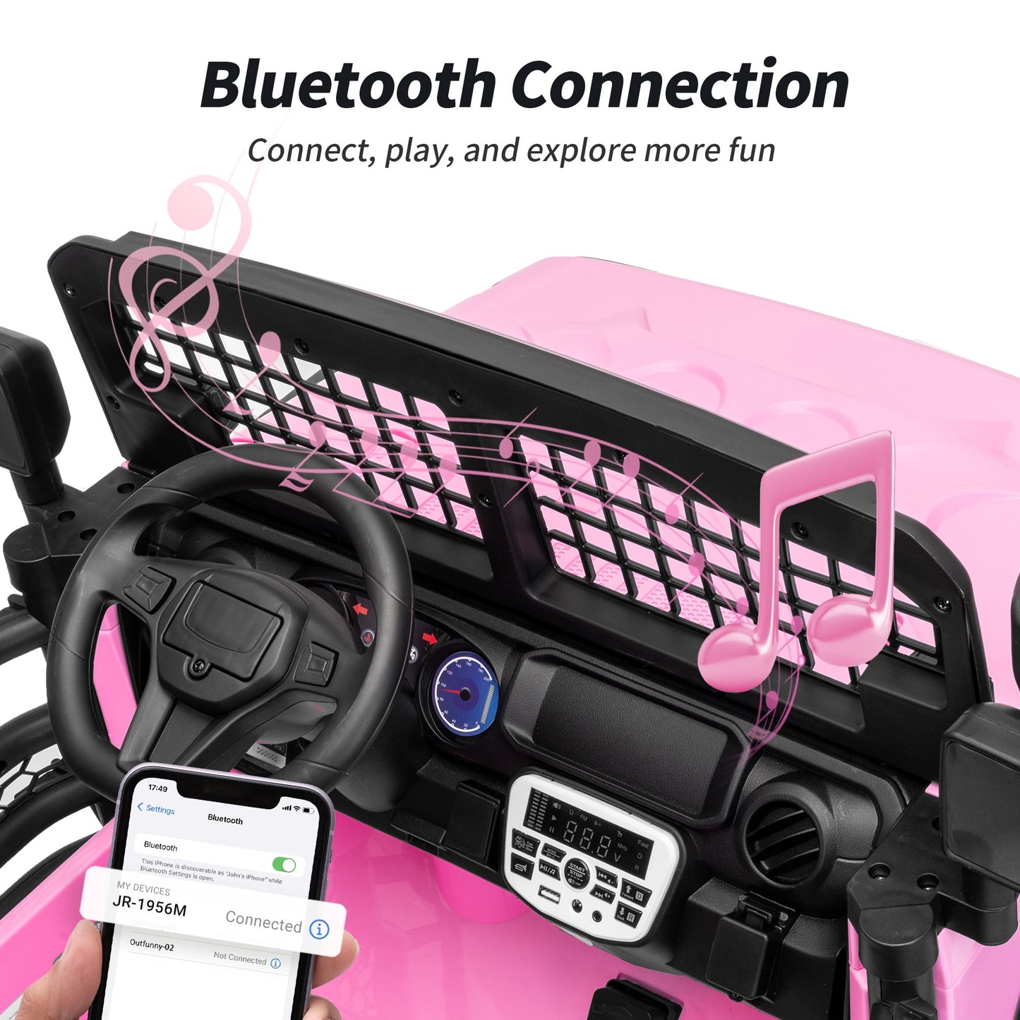 Outfunny 12V 7Ah Kids Ride on Truck, 2 Seater Electric Ride on Toys Car for Big Kids w/ Remote, Bluetooth - Light Pink
