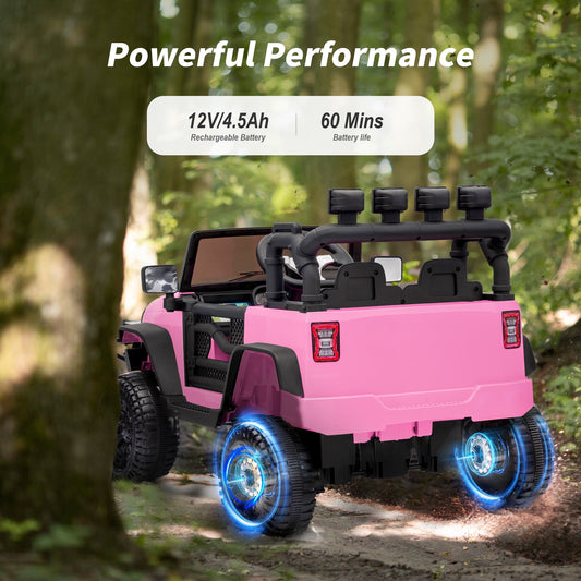 Outfunny 12 Volt Kids Ride on Truck, Battery Operated Electric Ride on Toy Car for Kids w/ Remote, Bluetooth - Light Pink