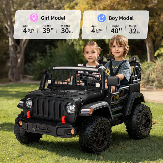 Outfunny 12V 7Ah Kids Ride on Truck, 2 Seater Electric Ride on Toys Car for Big Kids w/ Remote, Bluetooth - Black