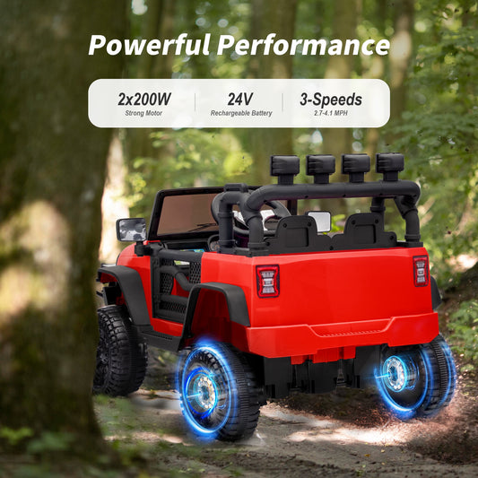 Outfunny 24 Volt Ride on Cars for Kids, Battery Operated Ride on Toy Truck w/ Remote, Bluetooth, 400W Power - Red