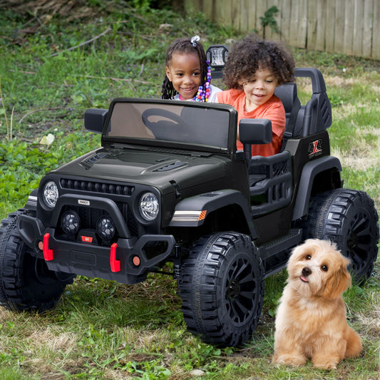 Outfunny 12V Kids Ride on Toys, 2 Seater Electric Ride on Truck Car for Big Kids with Remote, Bluetooth - Black
