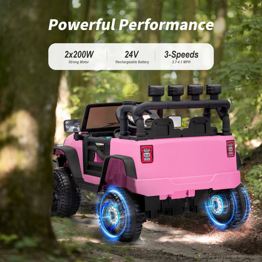 Outfunny 24 Volt Ride on Cars for Kids, Battery Operated Ride on Toy Truck w/ Remote, Bluetooth, 400W Power - Light Pink