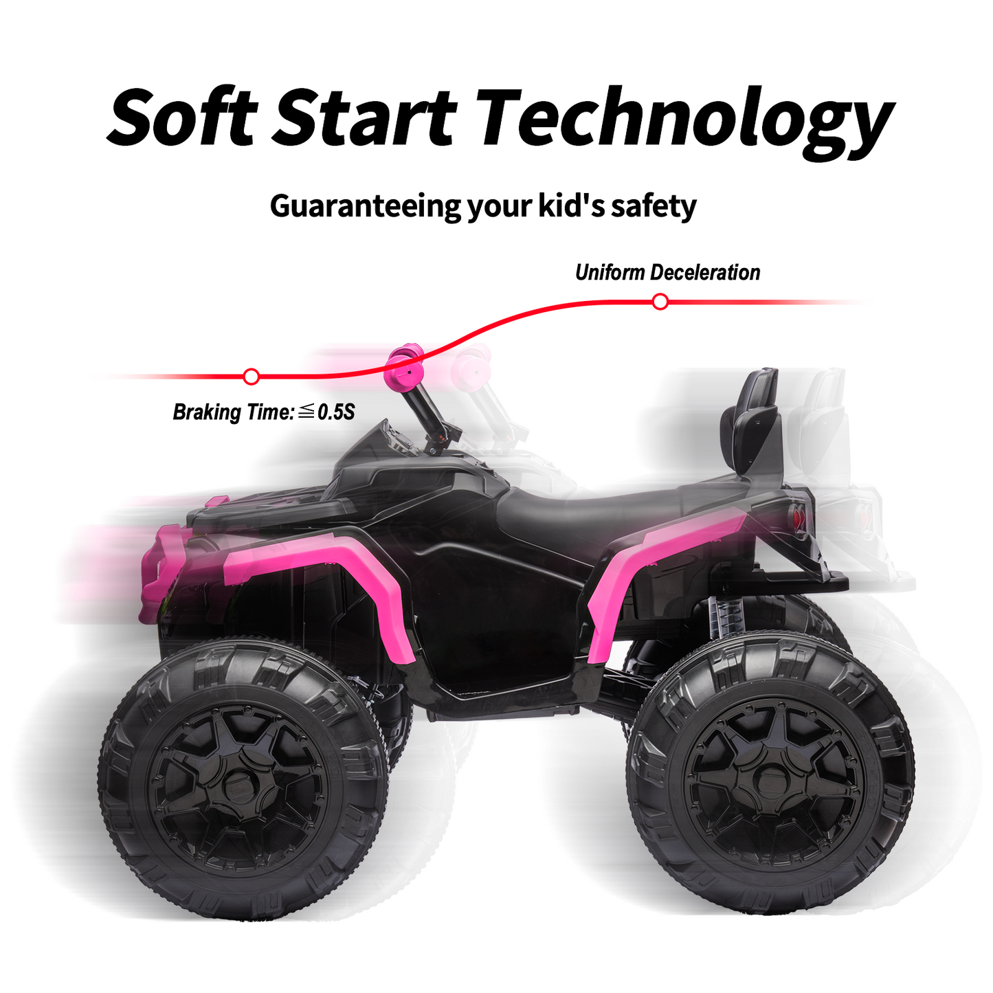 Outfunny 24V Kids 4 Wheeler, Electric ATV Quad Ride-on Toy for Big Kids Ages 3 and up, Pink