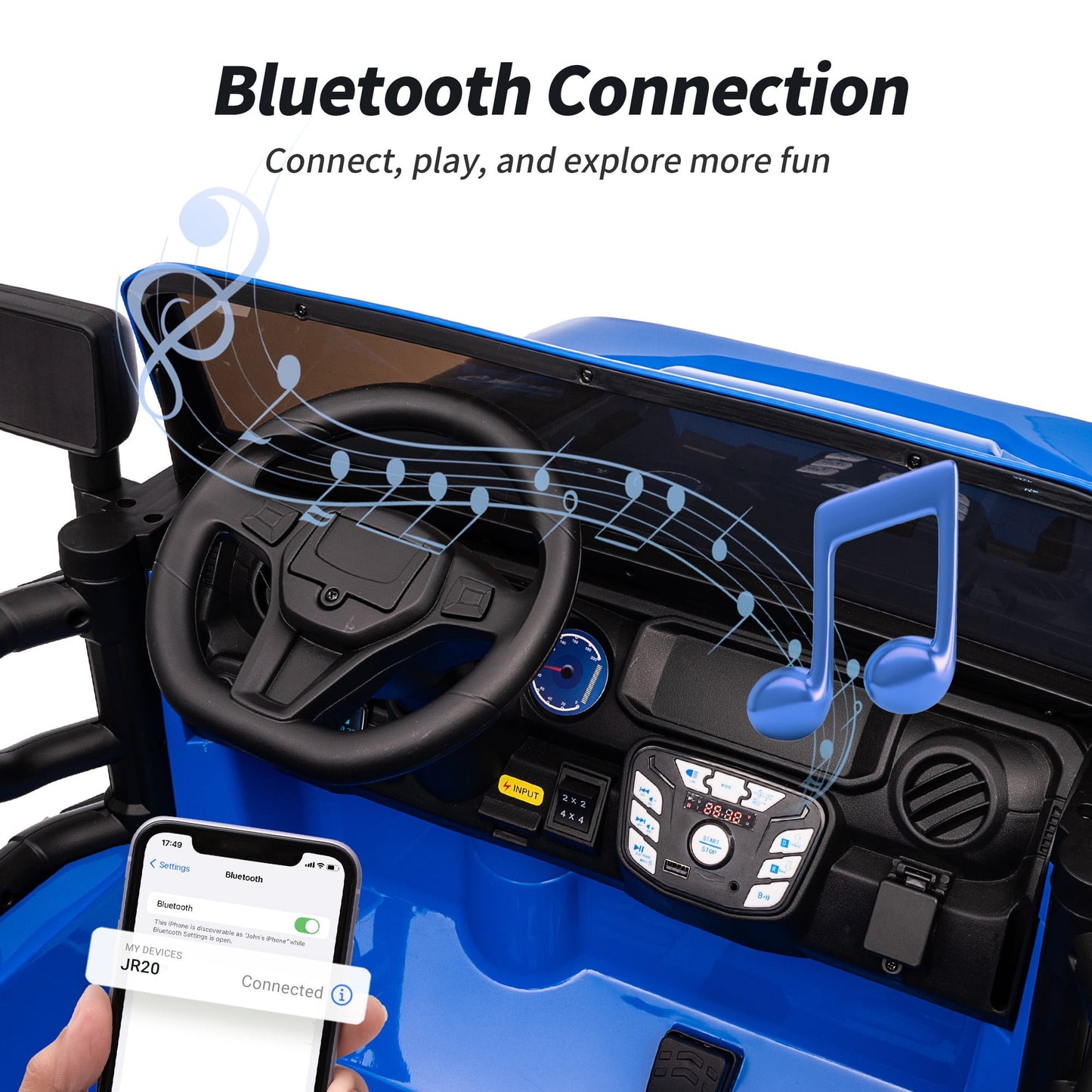 Outfunny 12V Kids Ride on Toys, 2 Seater Electric Ride on Truck Car for Big Kids with Remote, Bluetooth - Blue