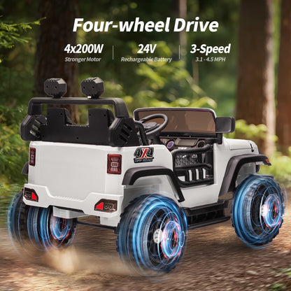 Outfunny 24V Electric Ride on Car for Big Kids, 4WD 2 Seater Ride on Toy Truck w/Remote, Bluetooth, 4x200W Motors - White