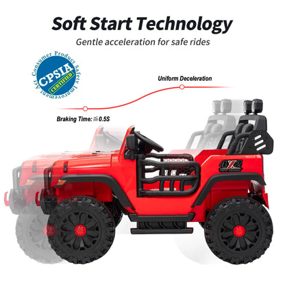 Outfunny 12V Kids Ride on Toys, 2 Seater Electric Ride on Truck Car for Big Kids with Remote, Bluetooth - Red