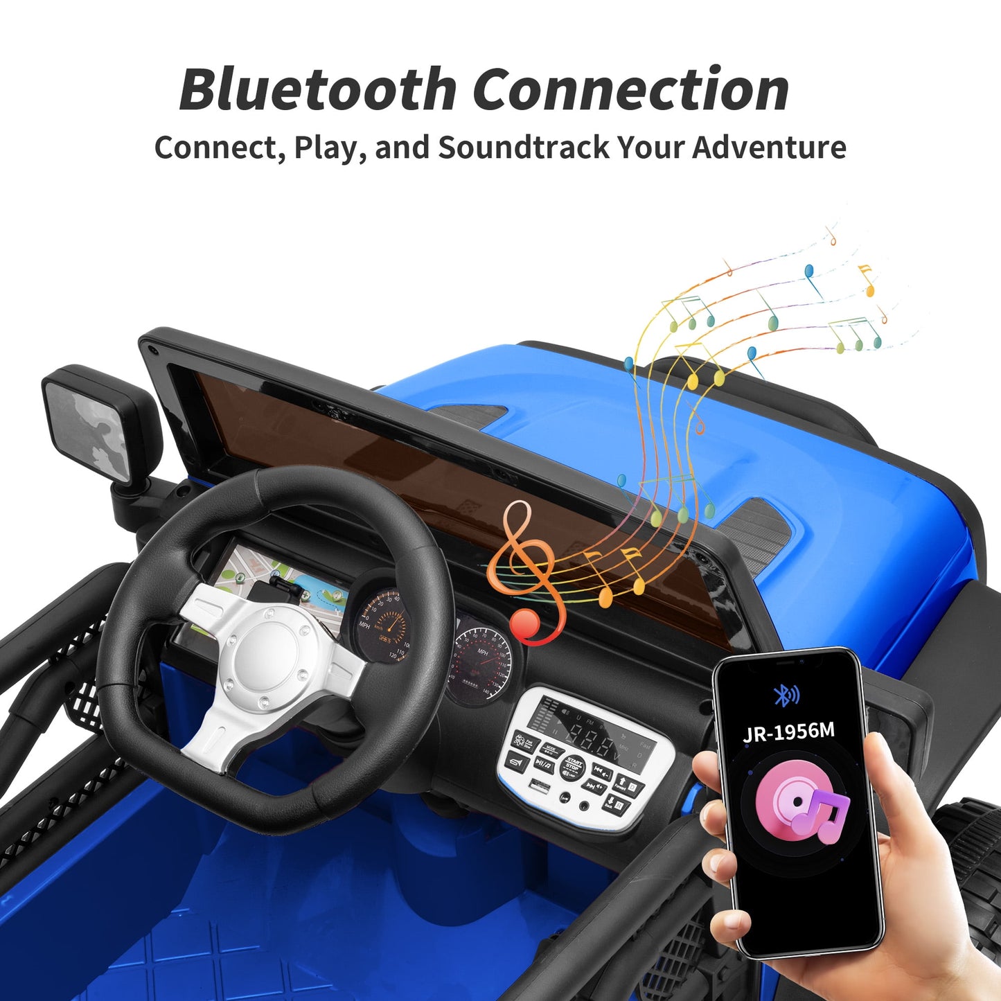 Outfunny 24 Volt Ride on Cars for Kids, Battery Operated Ride on Toy Truck w/ Remote, Bluetooth, 400W Power - Blue