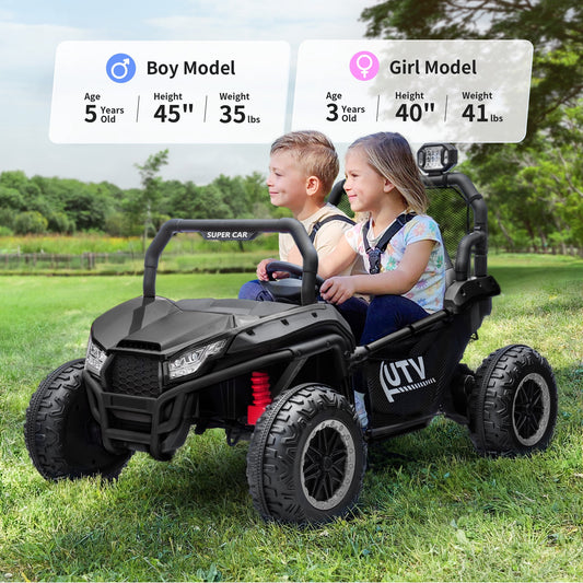 Outfunny 24V 10Ah Kids Ride on Toy, 4WD 2-Seater Electric Ride on Car UTV for Big Kids w/ Remote, Bluetooth - Black