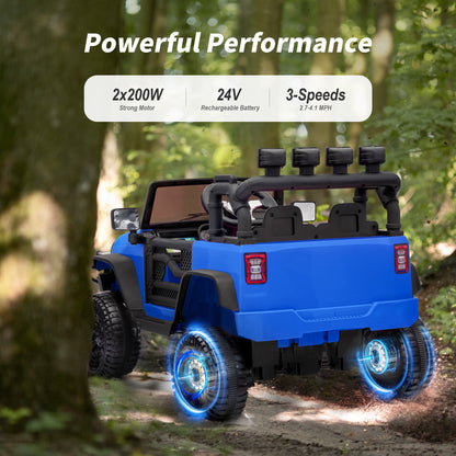 Outfunny 24 Volt Ride on Cars for Kids, Battery Operated Ride on Toy Truck w/ Remote, Bluetooth, 400W Power - Blue