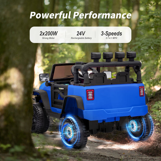 Outfunny 24 Volt Ride on Cars for Kids, Battery Operated Ride on Toy Truck w/ Remote, Bluetooth, 400W Power - Blue