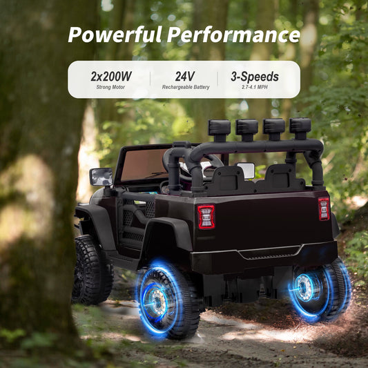 Outfunny 24 Volt Ride on Cars for Kids, Battery Operated Ride on Toy Truck w/ Remote, Bluetooth, 400W Power - Black