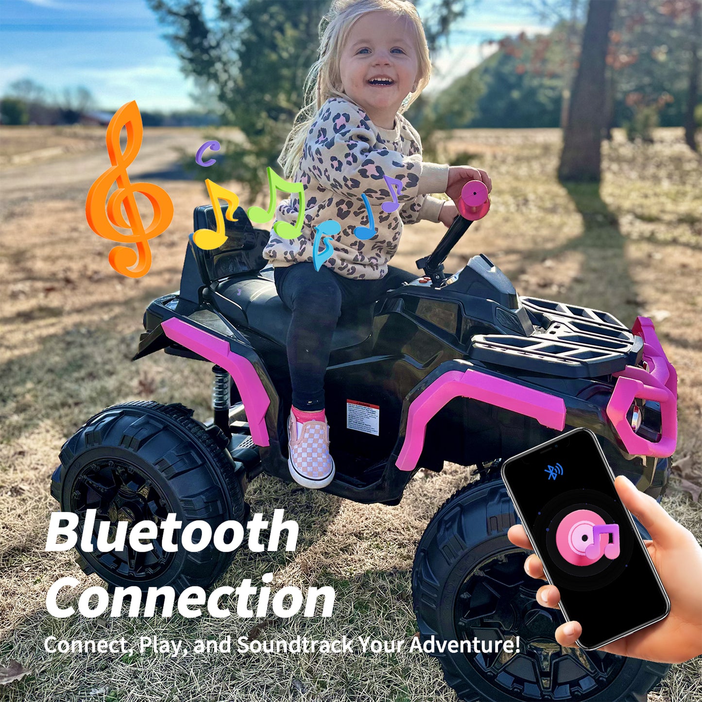 Outfunny 24V Kids 4 Wheeler, Electric ATV Quad Ride-on Toy for Big Kids Ages 3 and up, Pink