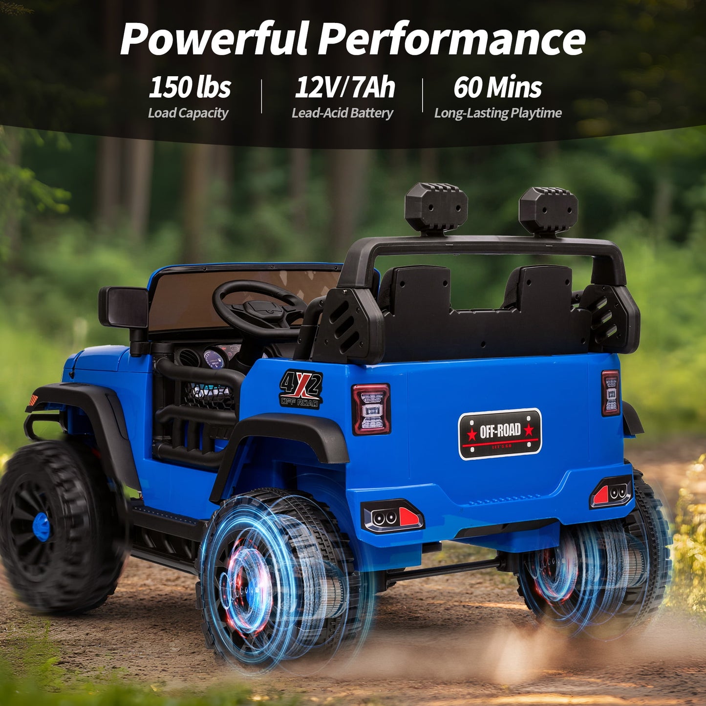 Outfunny 12V Kids Ride on Toys, 2 Seater Electric Ride on Truck Car for Big Kids with Remote, Bluetooth - Blue