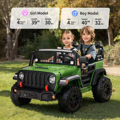 Outfunny 12V 7Ah Kids Ride on Truck, 2 Seater Electric Ride on Toys Car for Big Kids w/ Remote, Bluetooth - Green