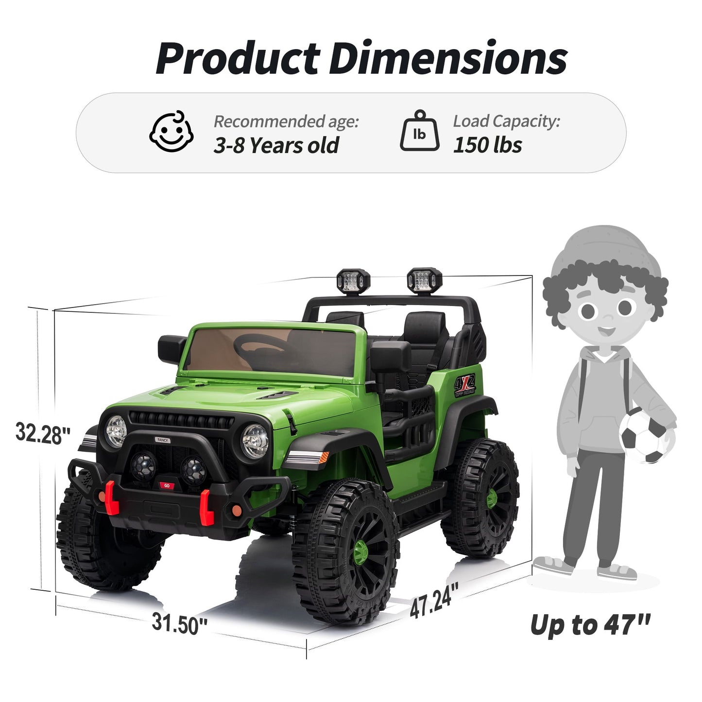Outfunny 12V Kids Ride on Toys, 2 Seater Electric Ride on Truck Car for Big Kids with Remote, Bluetooth - Army Green