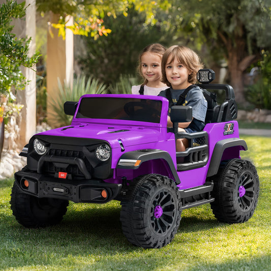 Outfunny 24V Electric Ride on Car for Big Kids, 4WD 2 Seater Ride on Toy Truck w/Remote, Bluetooth, 4x200W Motors - Purple