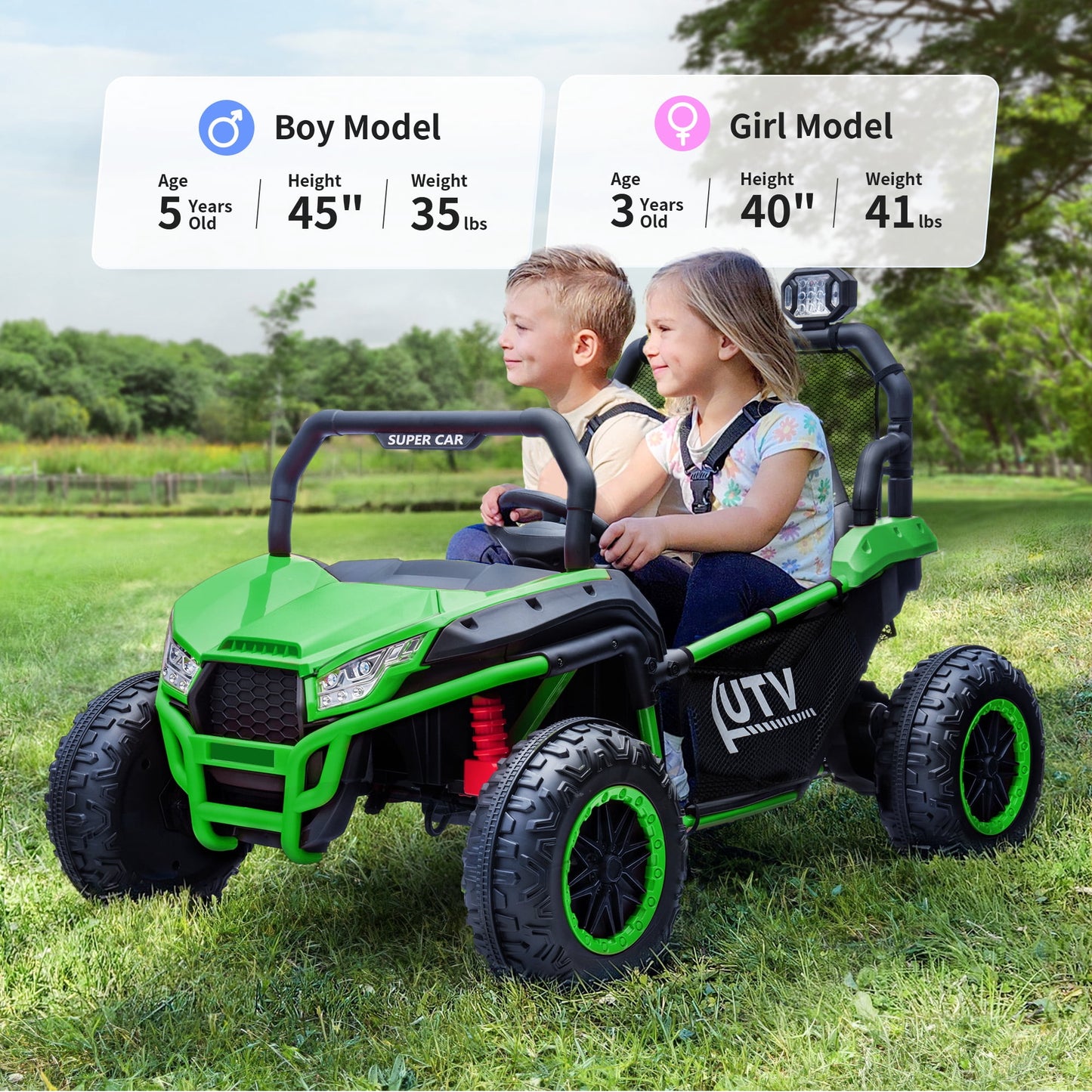 Outfunny 24V 10Ah Kids Ride on Toy, 4WD 2-Seater Electric Ride on Car UTV for Big Kids w/ Remote, Bluetooth - Green
