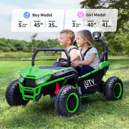 Outfunny 24V 10Ah Kids Ride on Toy, 4WD 2-Seater Electric Ride on Car UTV for Big Kids w/ Remote, Bluetooth - Green