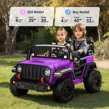 Outfunny 12V 7Ah Kids Ride on Truck, 2 Seater Electric Ride on Toys Car for Big Kids w/ Remote, Bluetooth - Purple