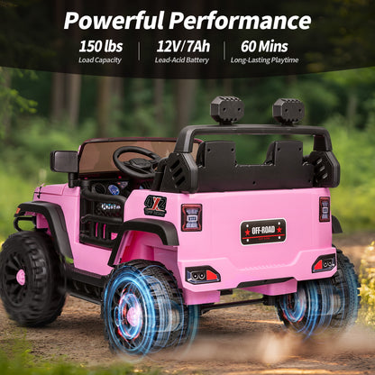 Outfunny 12V Kids Ride on Toys, 2 Seater Electric Ride on Truck Car for Big Kids with Remote, Bluetooth - Light Pink