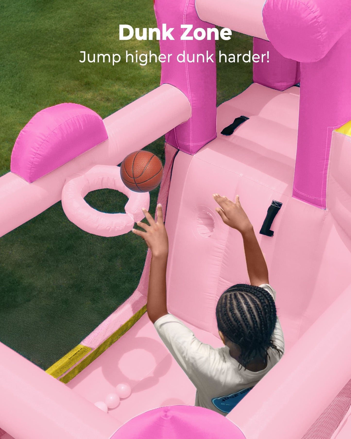 Outfunny Inflatable Bounce House, Indoor & Outdoor Bounce House for Big Kids with 450W Blower, Slide - Pink