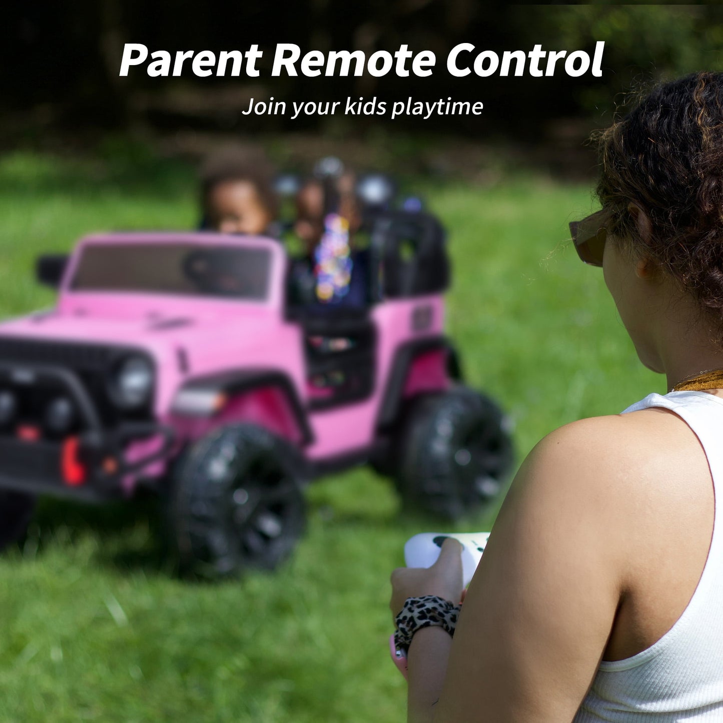 Outfunny 12V Kids Ride on Toys, 2 Seater Electric Ride on Truck Car for Big Kids with Remote, Bluetooth - Light Pink