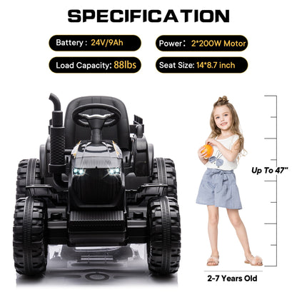 Outfunny 24V Ride on Toy for Big Kids, Powered Ride On Tractor with Trailer & Remote - Black