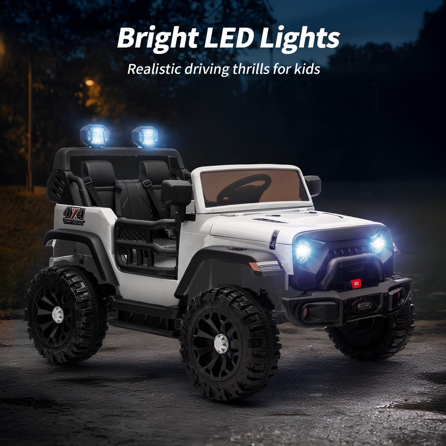 Outfunny 24V Electric Ride on Car for Big Kids, 4WD 2 Seater Ride on Toy Truck w/Remote, Bluetooth, 4x200W Motors - White