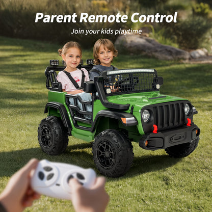 Outfunny 12V 7Ah Kids Ride on Truck, 2 Seater Electric Ride on Toys Car for Big Kids w/ Remote, Bluetooth - Green