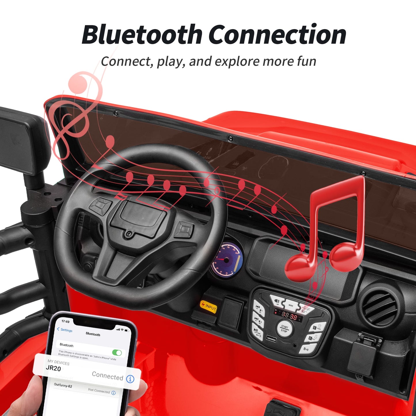 Outfunny 12V 7Ah Ride on Toy for Big Kids, 2 Seater Electric Ride on Car Truck w/ Remote, Bluetooth - Red