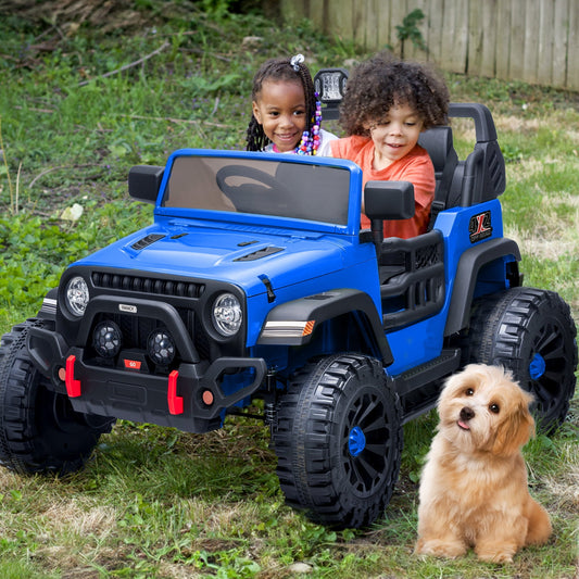 Outfunny 12V Kids Ride on Toys, 2 Seater Electric Ride on Truck Car for Big Kids with Remote, Bluetooth - Blue