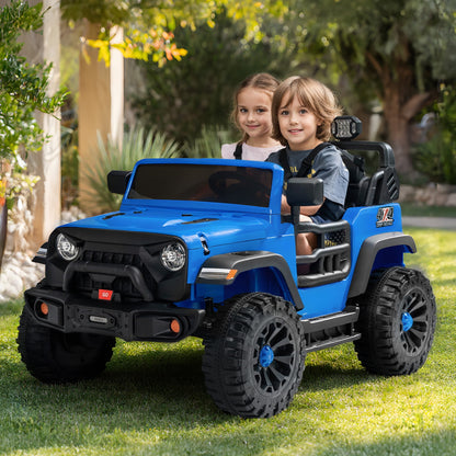 Outfunny 24V Electric Ride on Car for Big Kids, 4WD 2 Seater Ride on Toy Truck w/Remote, Bluetooth, 4x200W Motors - Blue