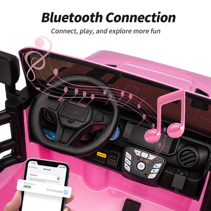 Outfunny 12V Kids Ride on Toys, 2 Seater Electric Ride on Truck Car for Big Kids with Remote, Bluetooth - Light Pink