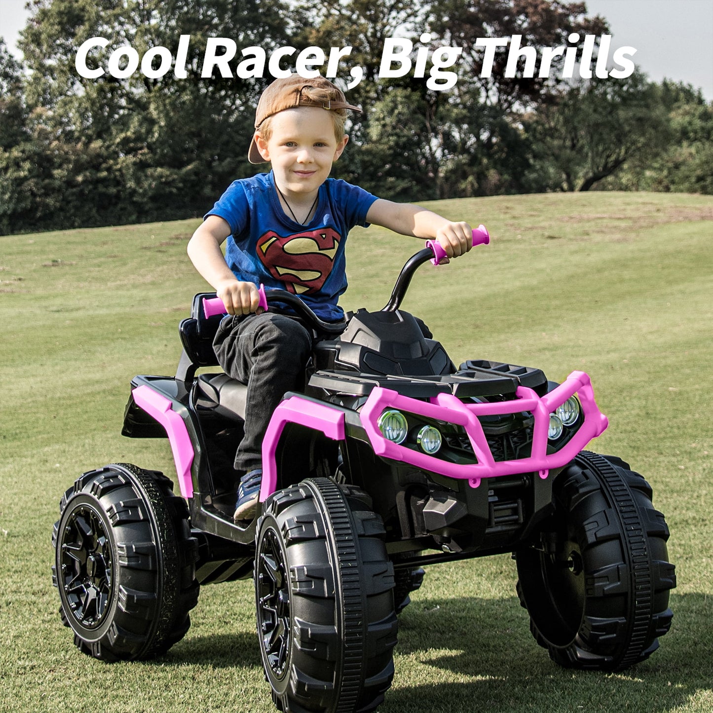 Outfunny 24V Kids 4 Wheeler, Electric ATV Quad Ride-on Toy for Big Kids Ages 3 and up, Pink