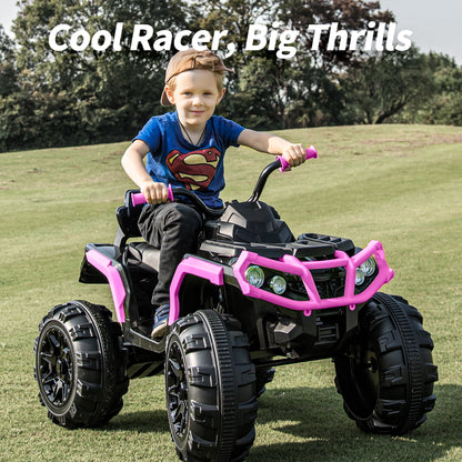 Outfunny 24V Kids 4 Wheeler, Electric ATV Quad Ride-on Toy for Big Kids Ages 3 and up, Pink