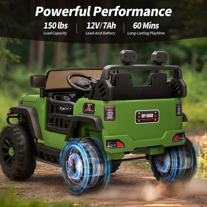Outfunny 12V Kids Ride on Toys, 2 Seater Electric Ride on Truck Car for Big Kids with Remote, Bluetooth - Army Green