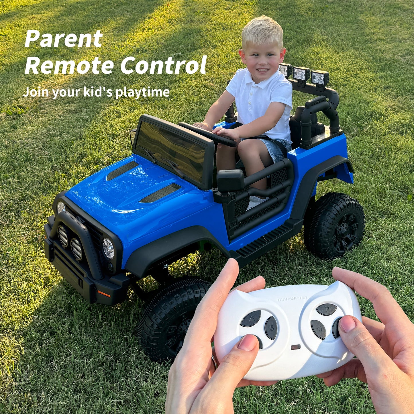 Outfunny 24 Volt Ride on Cars for Kids, Battery Operated Ride on Toy Truck w/ Remote, Bluetooth, 400W Power - Blue