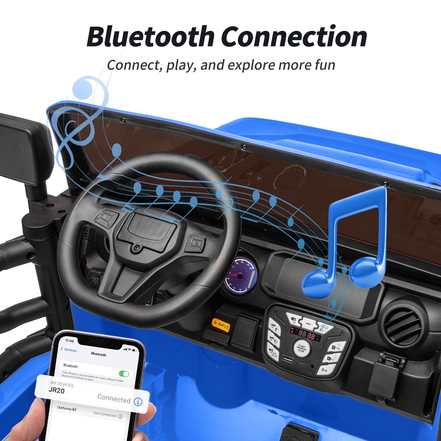 Outfunny 24V Electric Ride on Car for Big Kids, 4WD 2 Seater Ride on Toy Truck w/Remote, Bluetooth, 4x200W Motors - Blue