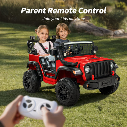 Outfunny 12V 7Ah Kids Ride on Truck, 2 Seater Electric Ride on Toys Car for Big Kids w/ Remote, Bluetooth - Red