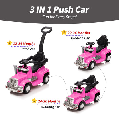 Outfunny Toddler Ride on Toys, 3 in 1 Push Car for Toddlers Aged 1-3 with Handle, Hot Pink