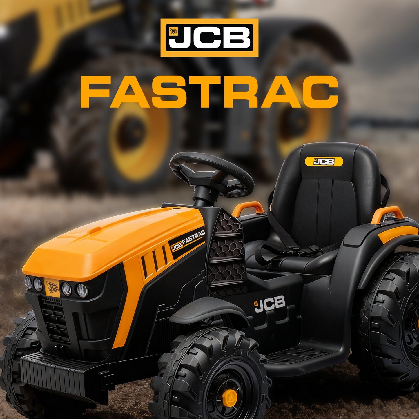 Licensed JCB Kids Ride on Tractor, 24 Volt Electric Ride on Car Toy for Big Kids Boys with Trailer & Remote - Yellow