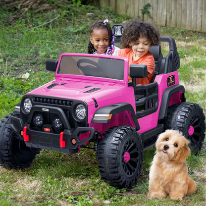 Outfunny 12V Kids Ride on Toys, 2 Seater Electric Ride on Truck Car for Big Kids with Remote, Bluetooth - Pink