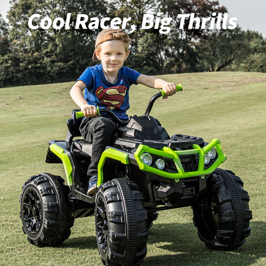 Outfunny 24V Kids 4 Wheeler, Electric ATV Quad Ride-on Toy for Big Kids Ages 3 and up, Green