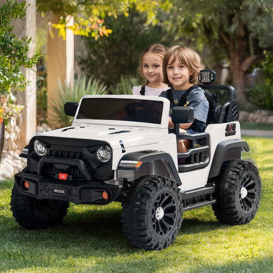 Outfunny 12V 7Ah Ride on Toy for Big Kids, 2 Seater Electric Ride on Car Truck w/ Remote, Bluetooth - White